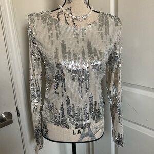 Madden Girl Nude with Silver Sequin Long-Sleeve Top